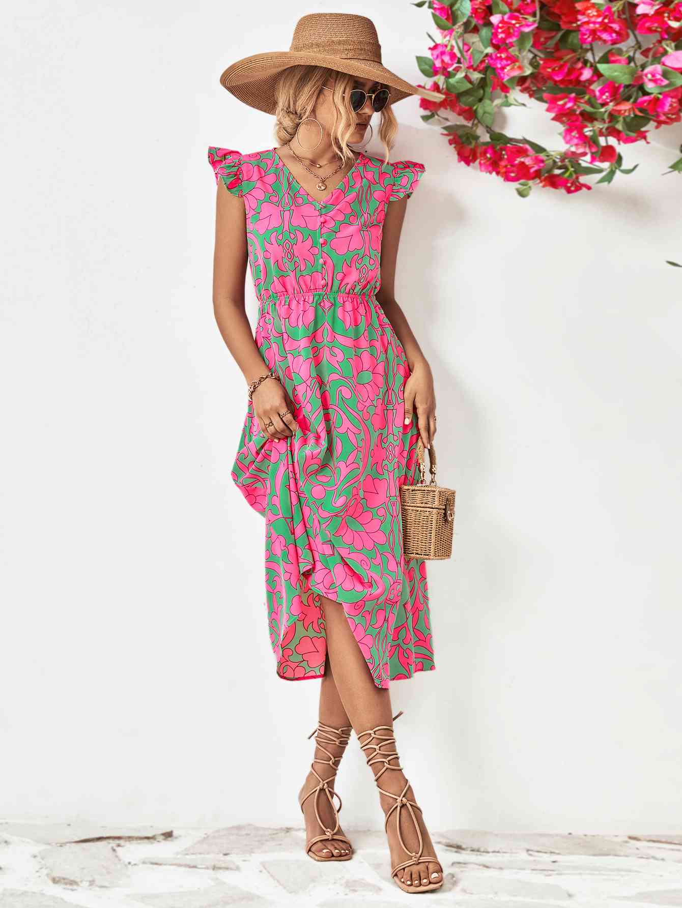 Floral V-Neck Cap Sleeve Dress - All Dresses - Dresses - 8 - 2024