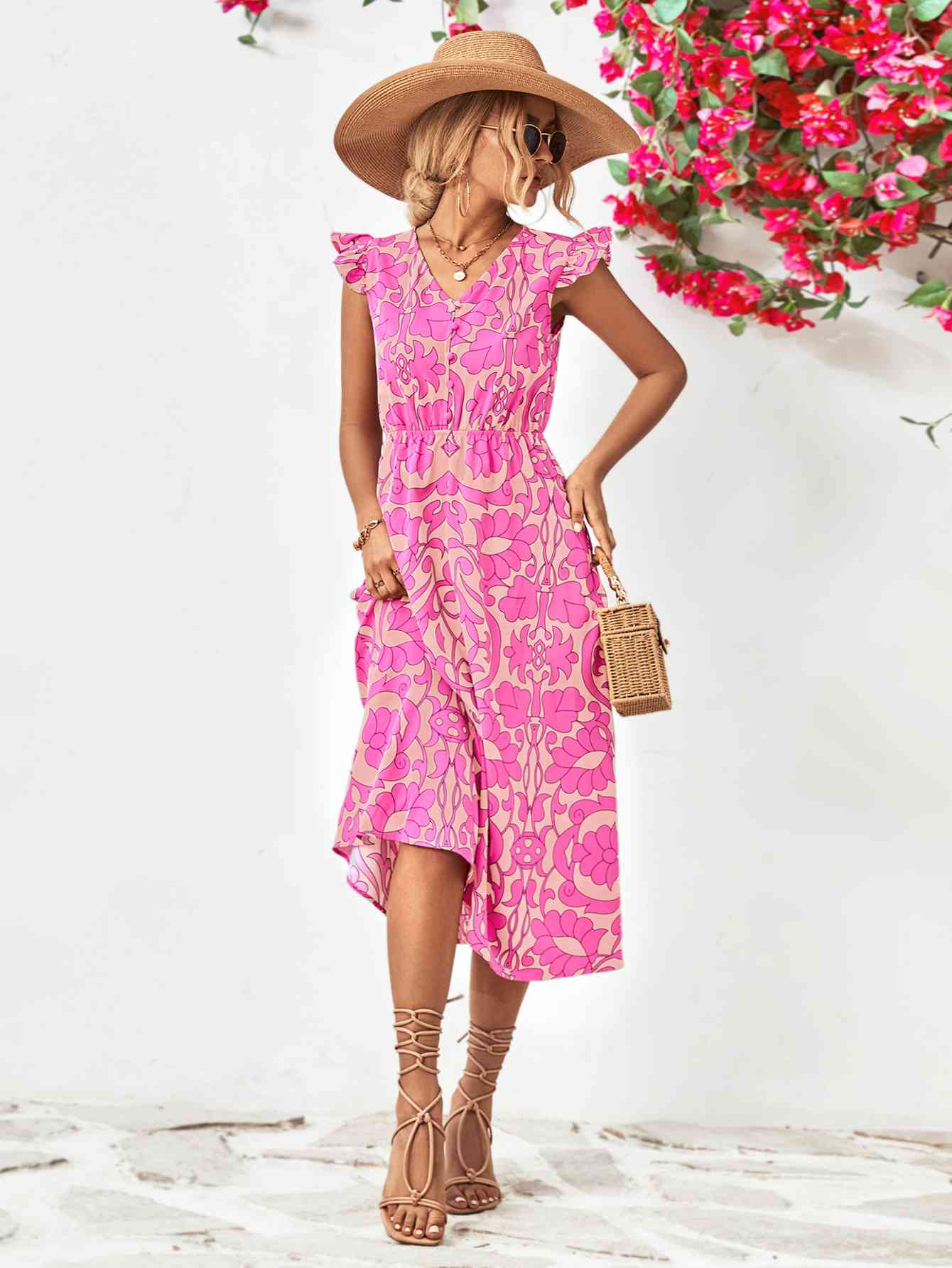 Floral V-Neck Cap Sleeve Dress - All Dresses - Dresses - 5 - 2024