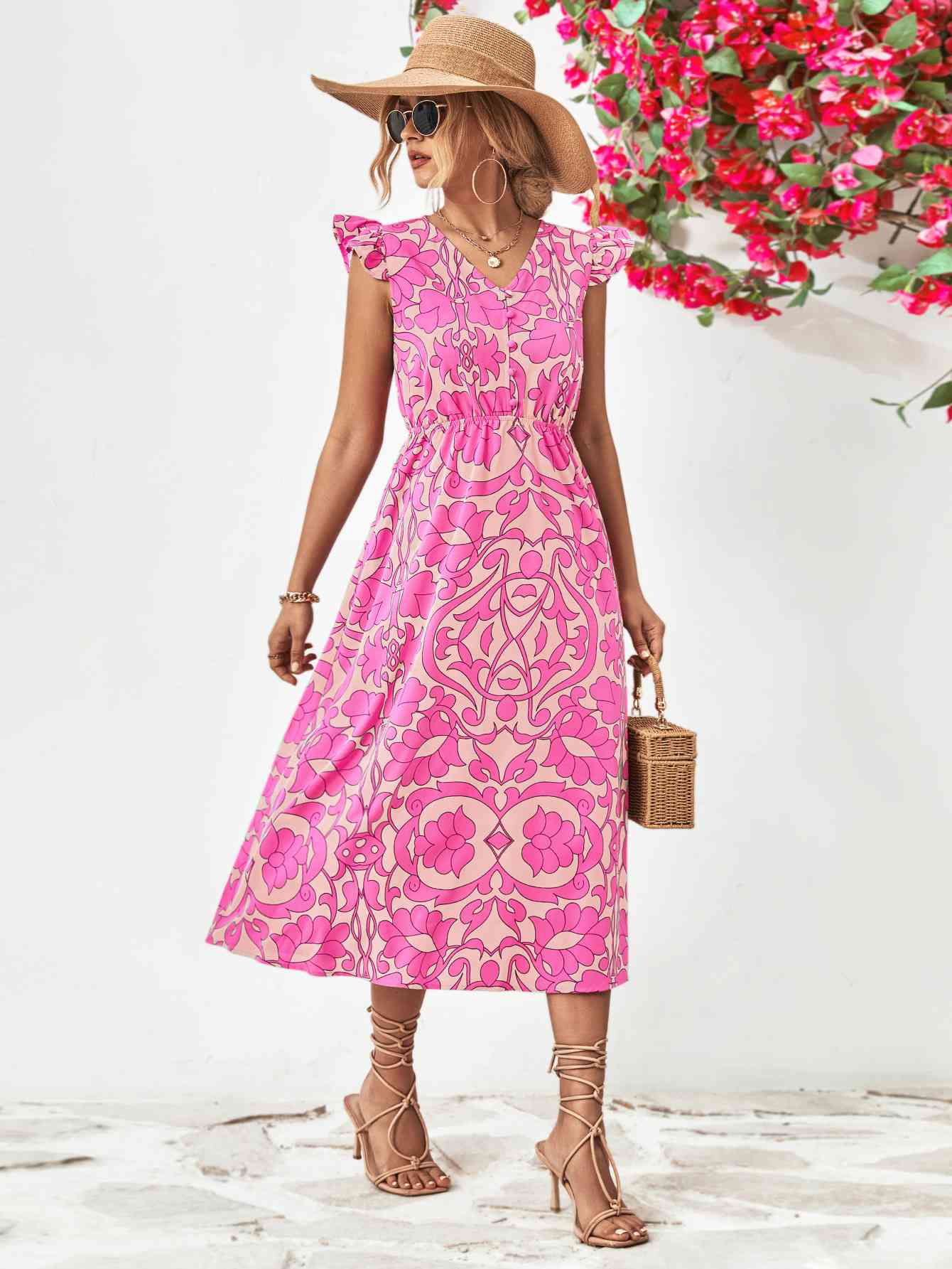 Floral V-Neck Cap Sleeve Dress - All Dresses - Dresses - 4 - 2024