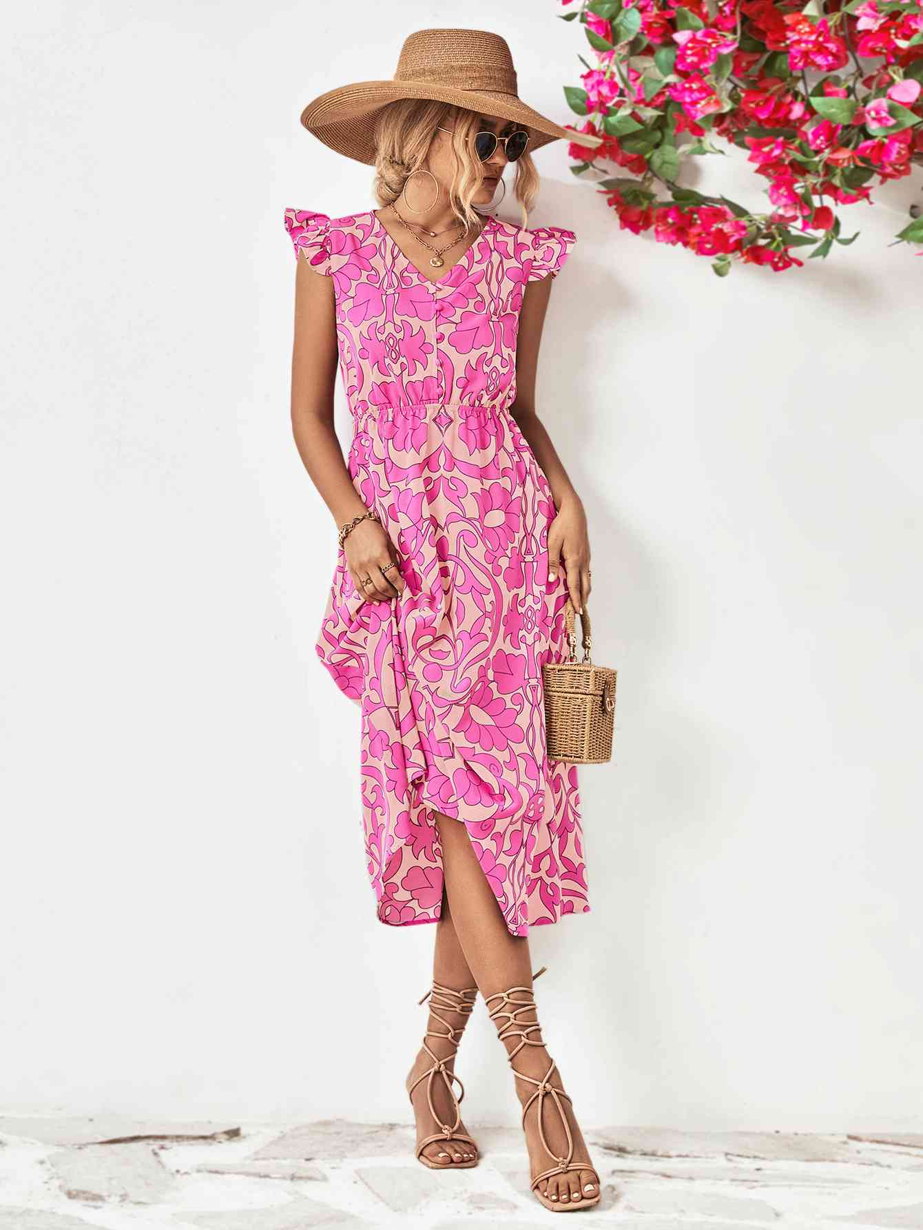 Floral V-Neck Cap Sleeve Dress - All Dresses - Dresses - 3 - 2024