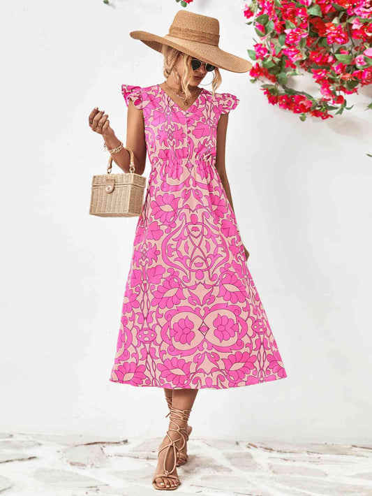 Floral V-Neck Cap Sleeve Dress - Pink / S - All Dresses - Dresses - 1 - 2024