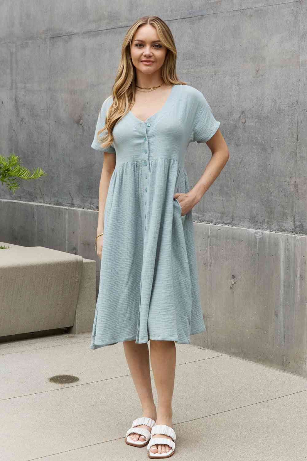 Full Size Button Down Midi Dress - All Dresses - Dresses - 12 - 2024