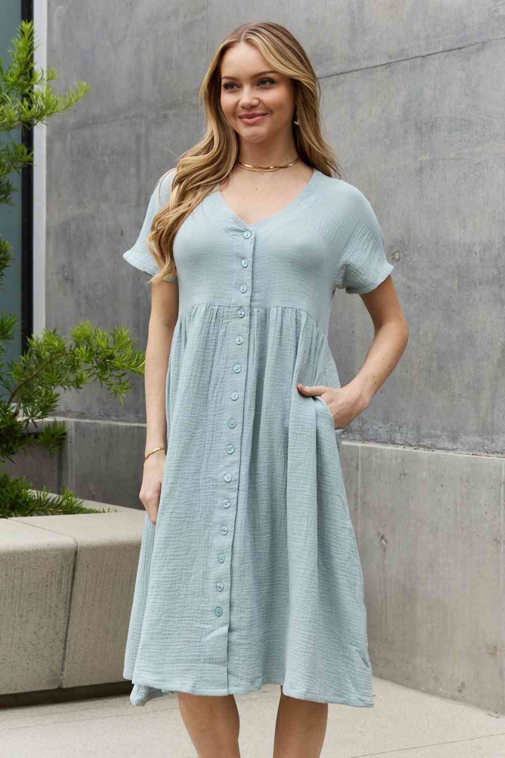 Full Size Button Down Midi Dress - All Dresses - Dresses - 8 - 2024