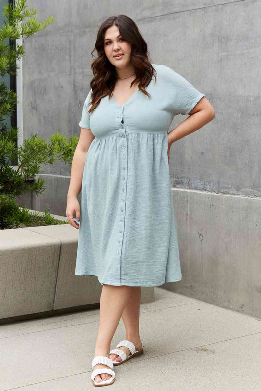 Full Size Button Down Midi Dress - Misty Blue / S - All Dresses - Dresses - 1 - 2024
