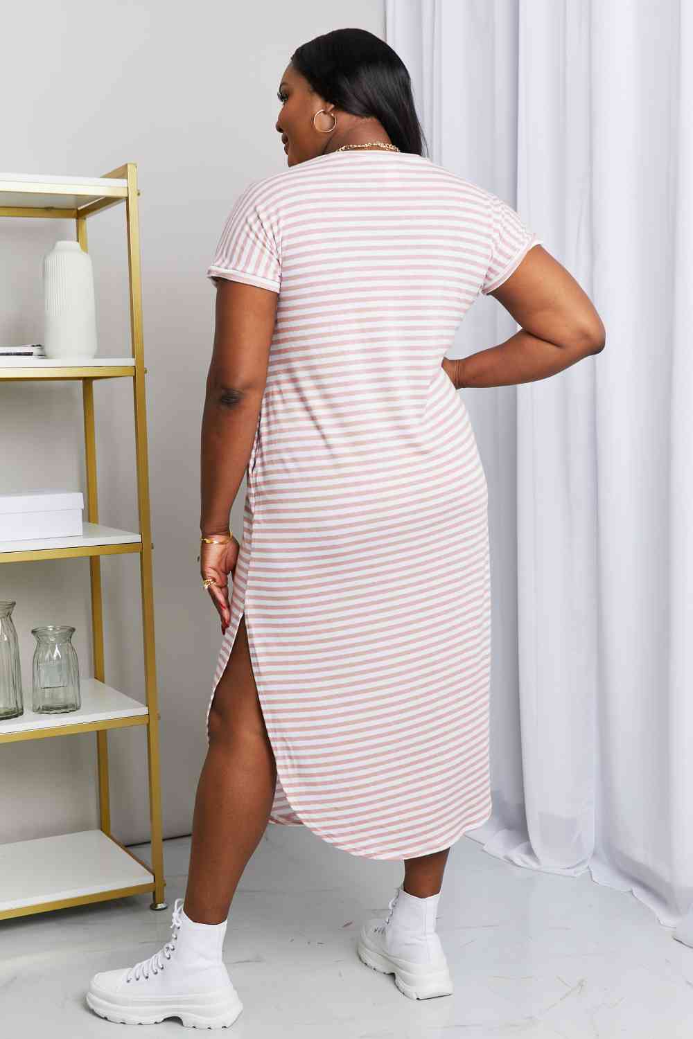 Full Size Horizontal Stripe Side Slit V-Neck Dress - All Dresses - Dresses - 7 - 2024