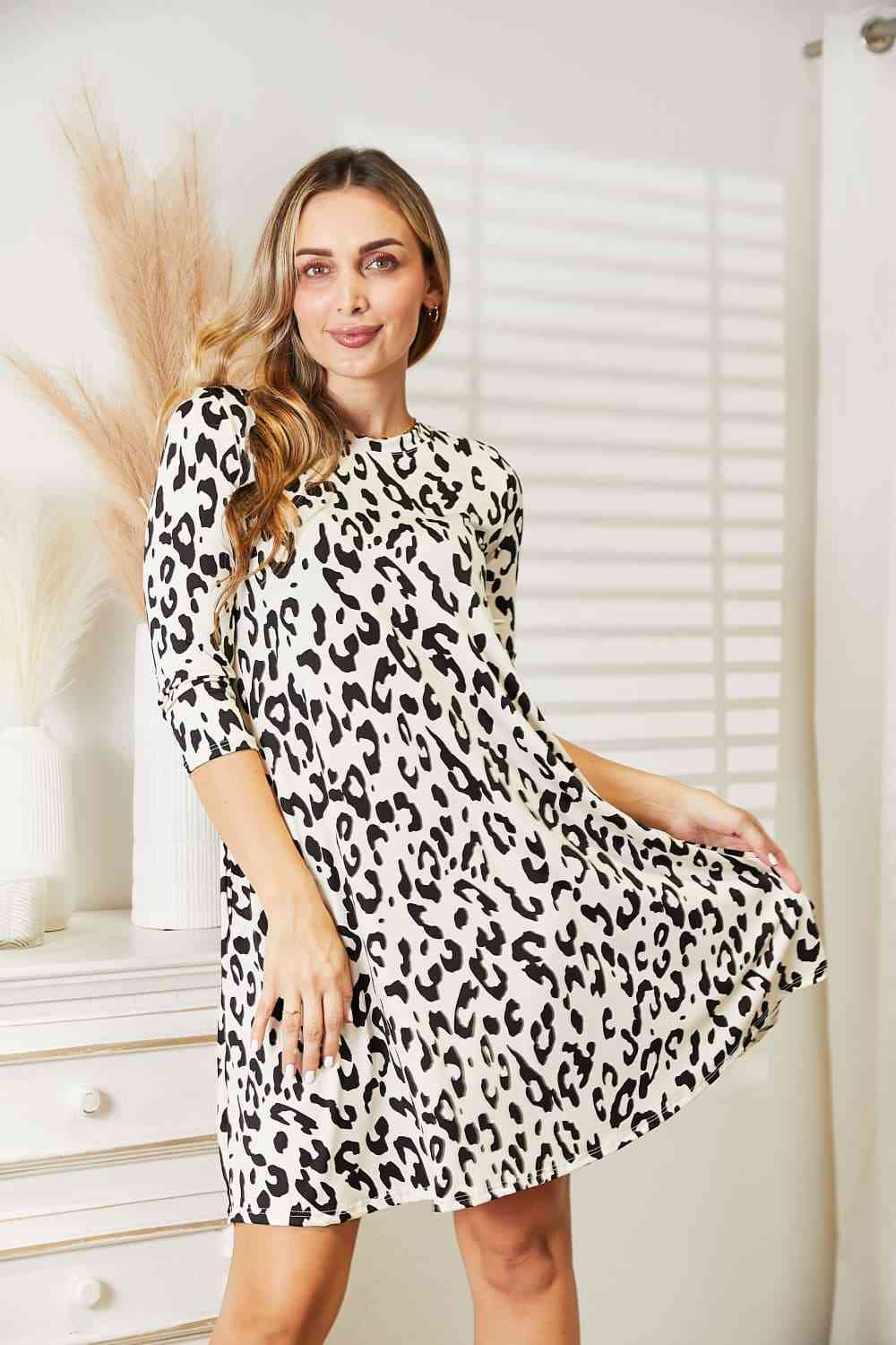 Full Size Leopard Three-Quarter Sleeve Dress with Pockets - All Dresses - Dresses - 7 - 2024