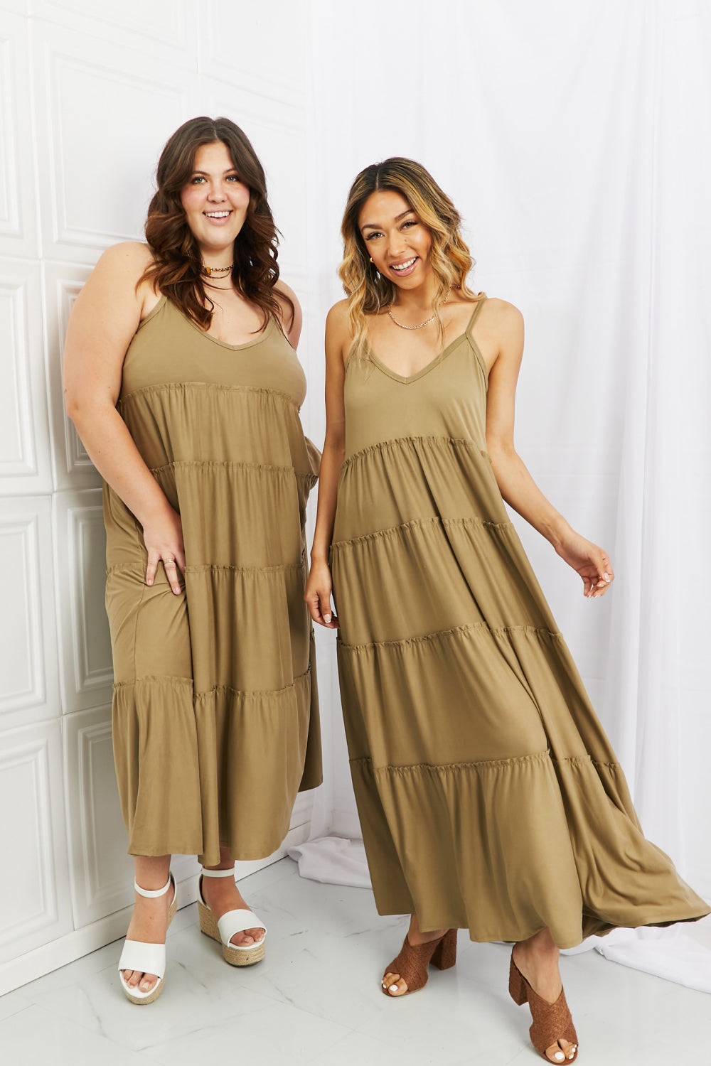 Full Size Spaghetti Strap Tiered Dress with Pockets in Khaki - All Dresses - Dresses - 11 - 2024