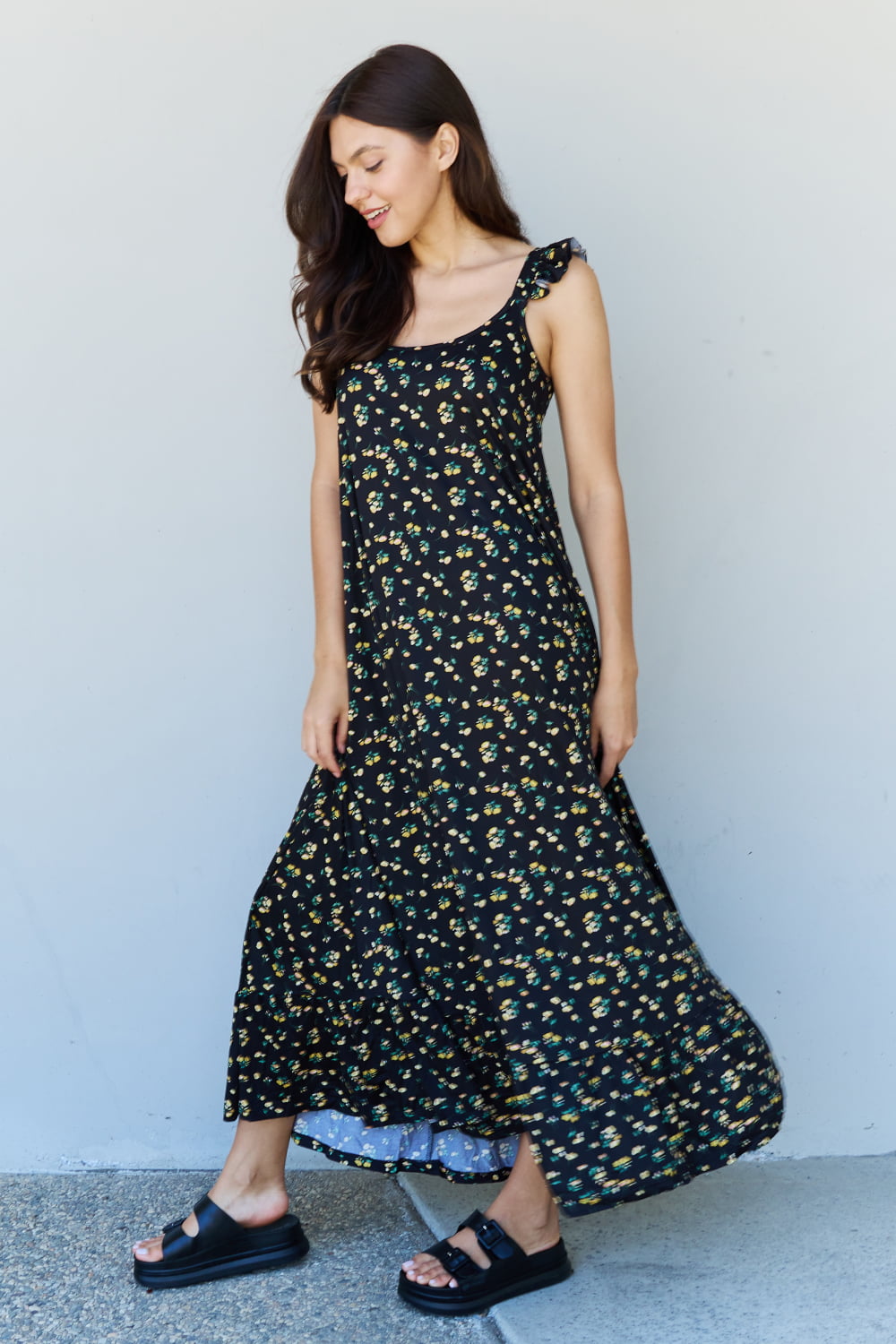The Garden Ruffle Floral Maxi Dress in Black Yellow Floral - All Dresses - Dresses - 4 - 2024