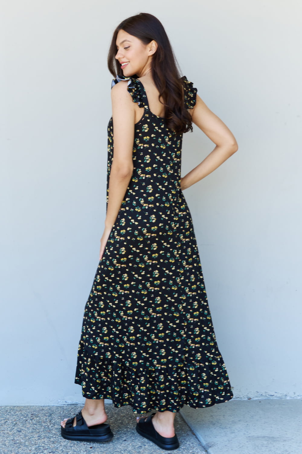 The Garden Ruffle Floral Maxi Dress in Black Yellow Floral - All Dresses - Dresses - 2 - 2024