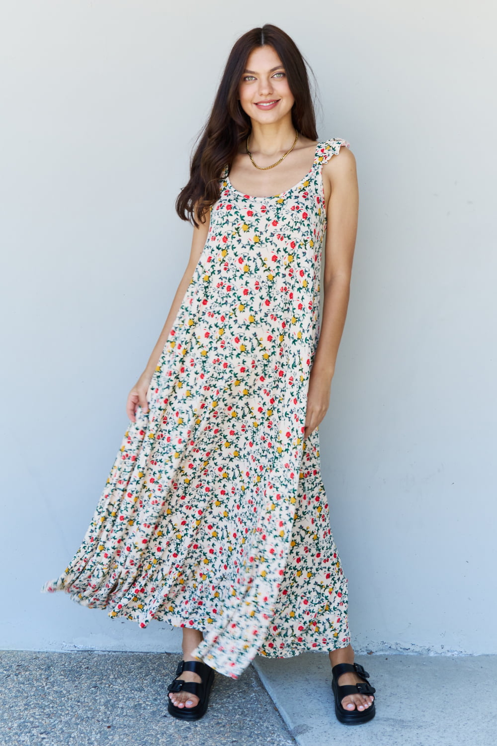 The Garden Ruffle Floral Maxi Dress in Natural Rose - All Dresses - Dresses - 3 - 2024