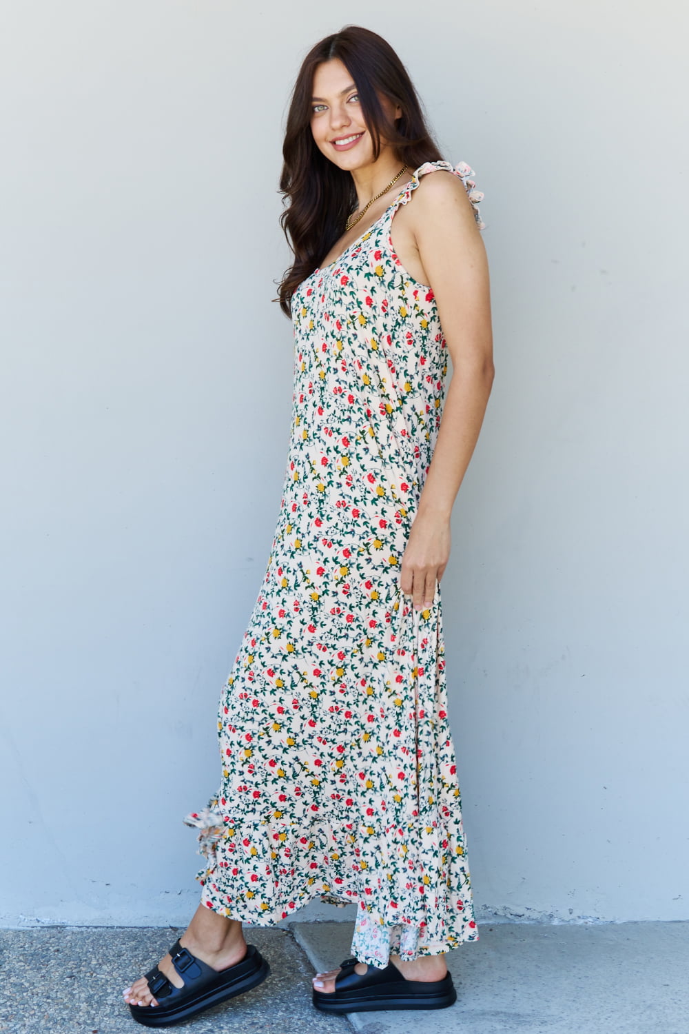 The Garden Ruffle Floral Maxi Dress in Natural Rose - All Dresses - Dresses - 4 - 2024
