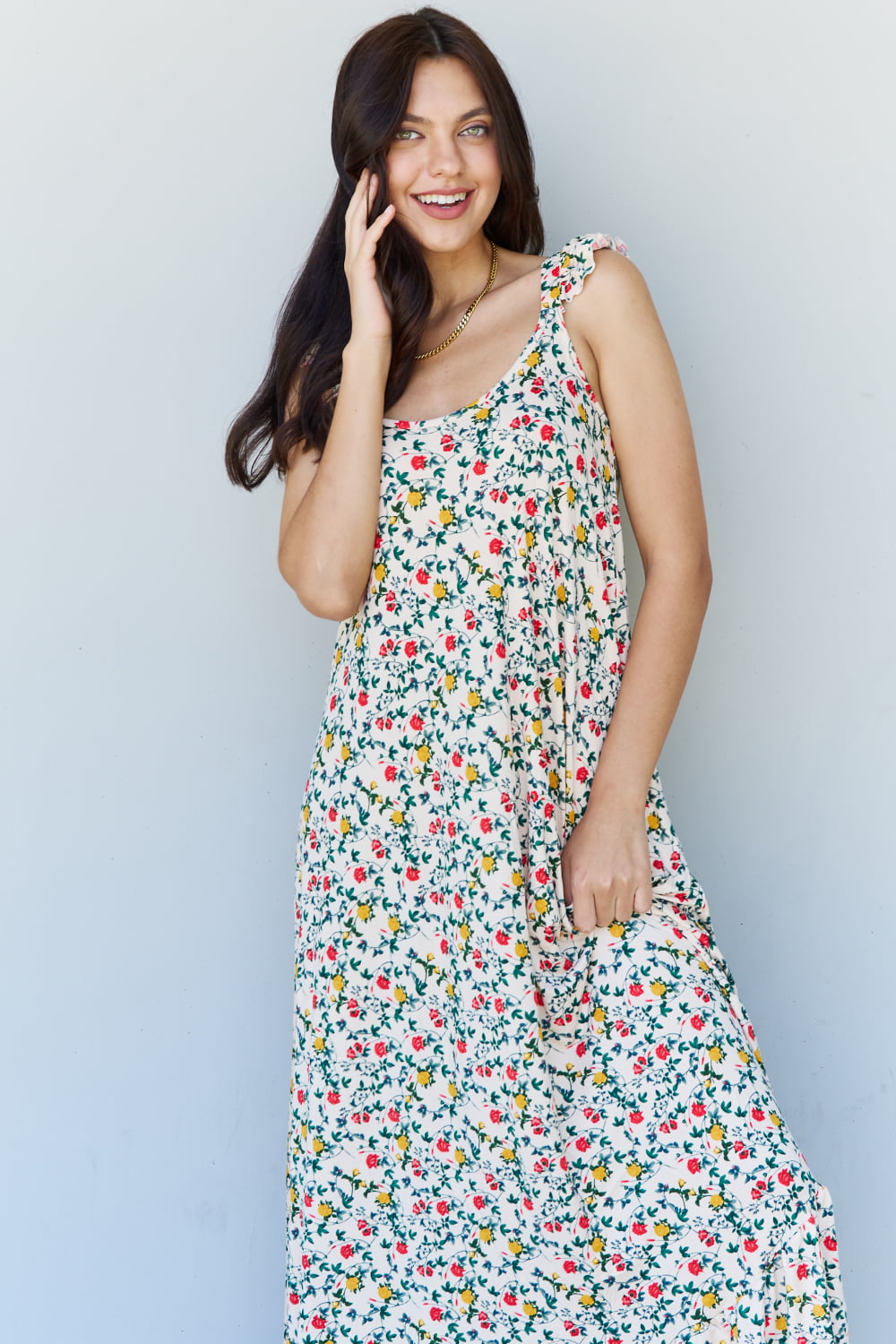 The Garden Ruffle Floral Maxi Dress in Natural Rose - All Dresses - Dresses - 5 - 2024
