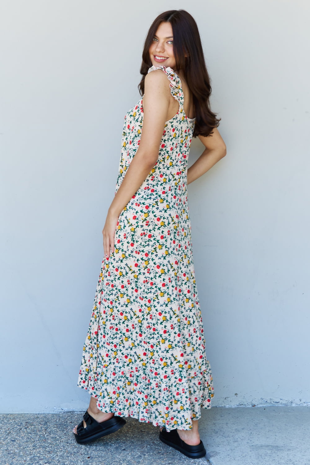 The Garden Ruffle Floral Maxi Dress in Natural Rose - All Dresses - Dresses - 2 - 2024