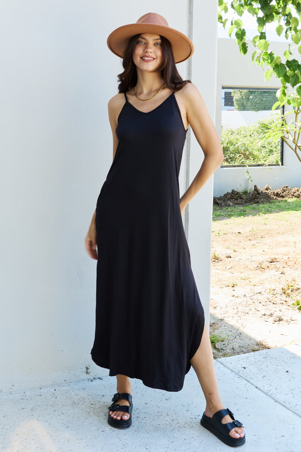 Good Energy Full Size Cami Side Slit Maxi Dress in Black - All Dresses - Dresses - 7 - 2024