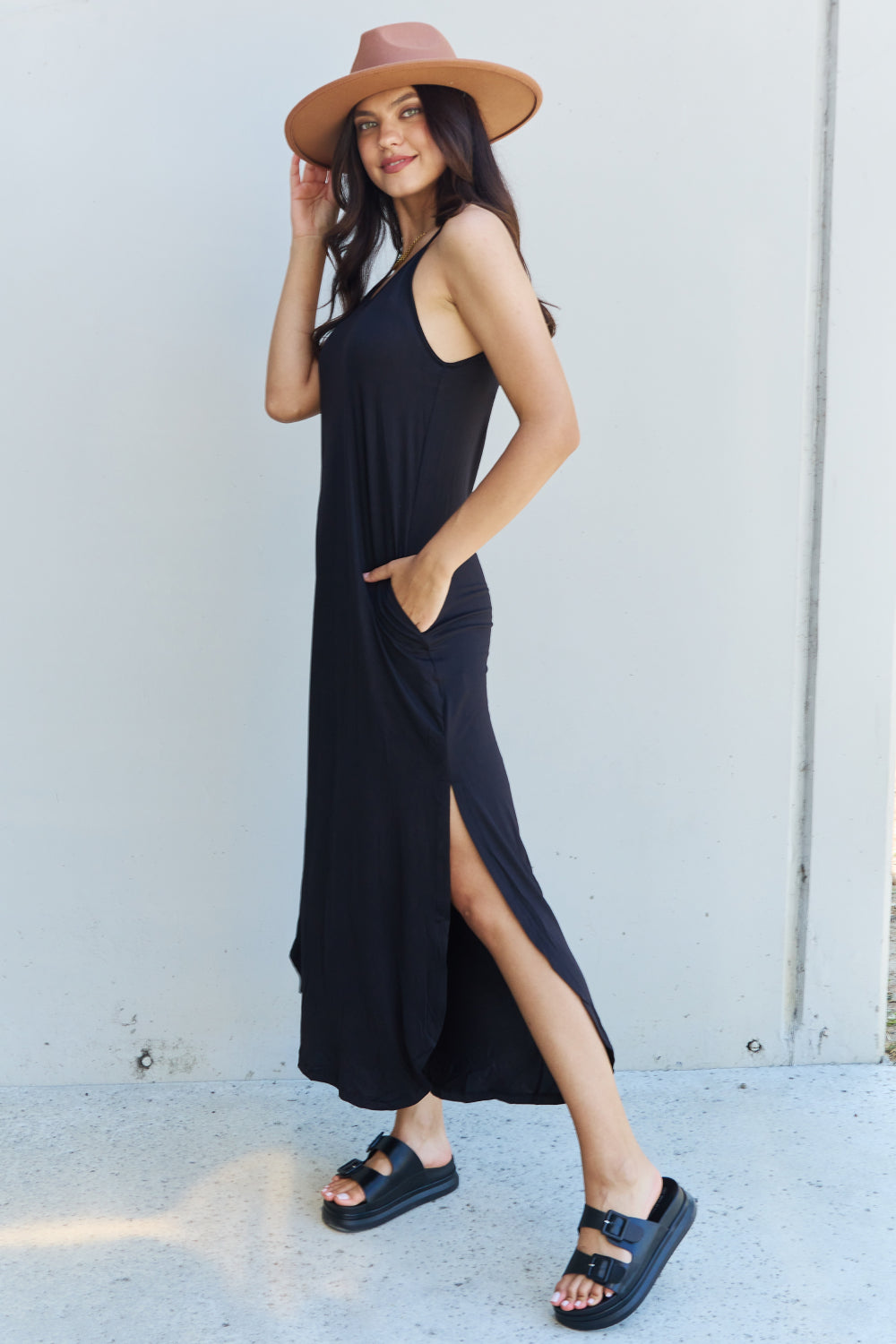 Good Energy Full Size Cami Side Slit Maxi Dress in Black - All Dresses - Dresses - 9 - 2024