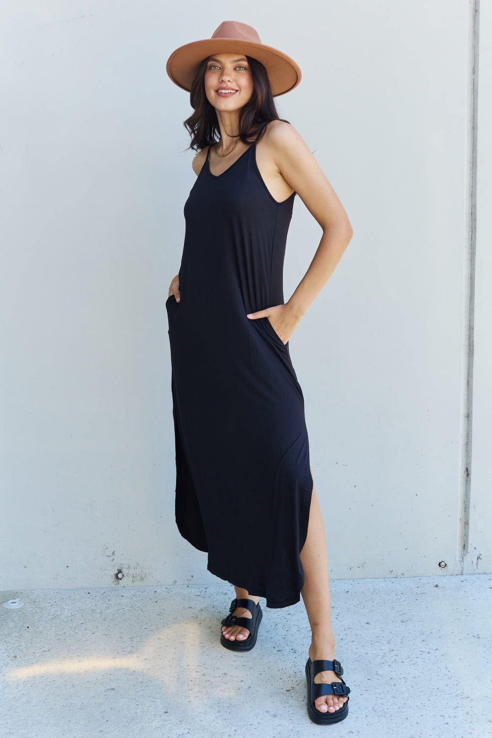 Good Energy Full Size Cami Side Slit Maxi Dress in Black - All Dresses - Dresses - 8 - 2024