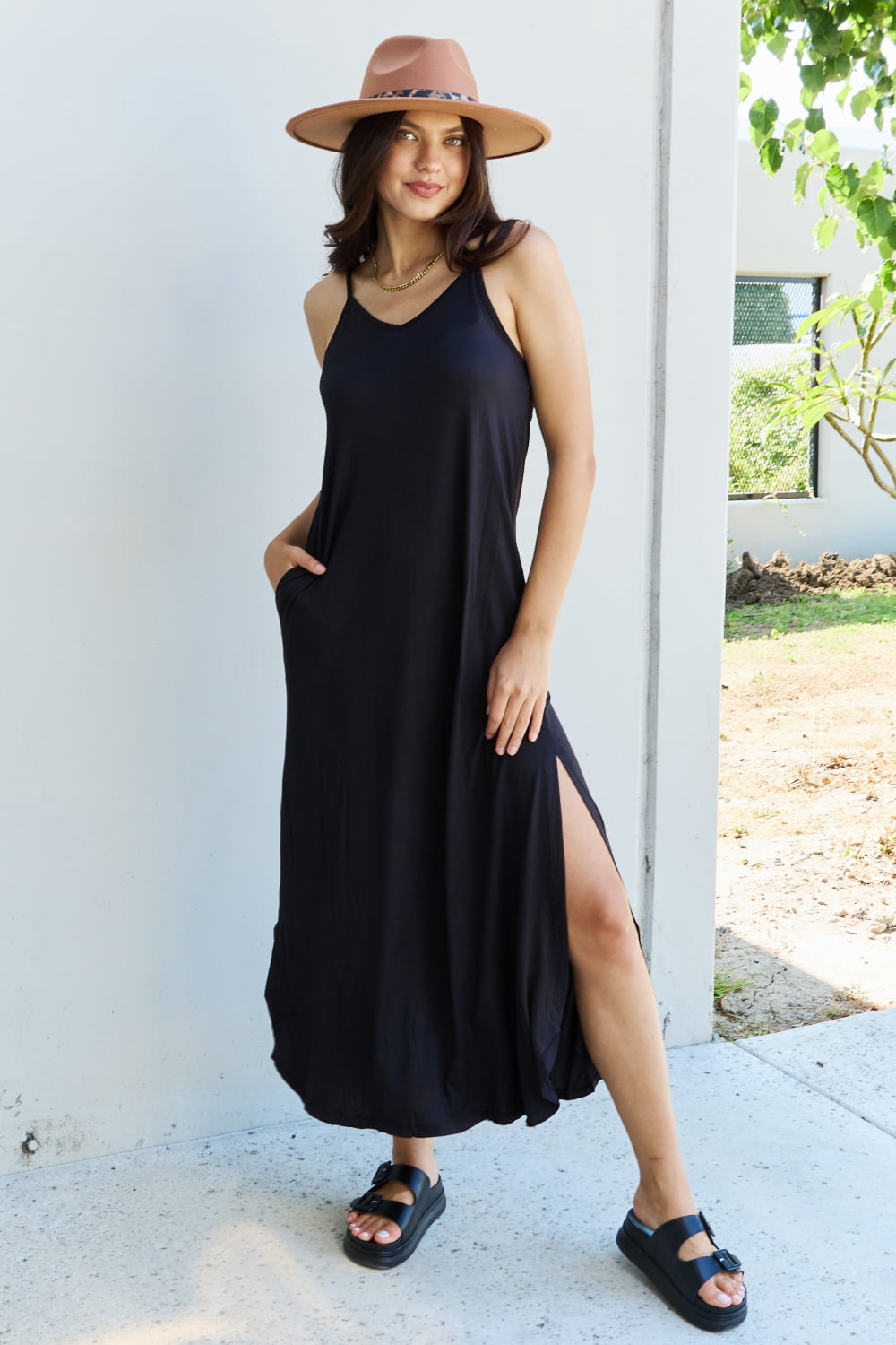 Good Energy Full Size Cami Side Slit Maxi Dress in Black - All Dresses - Dresses - 6 - 2024