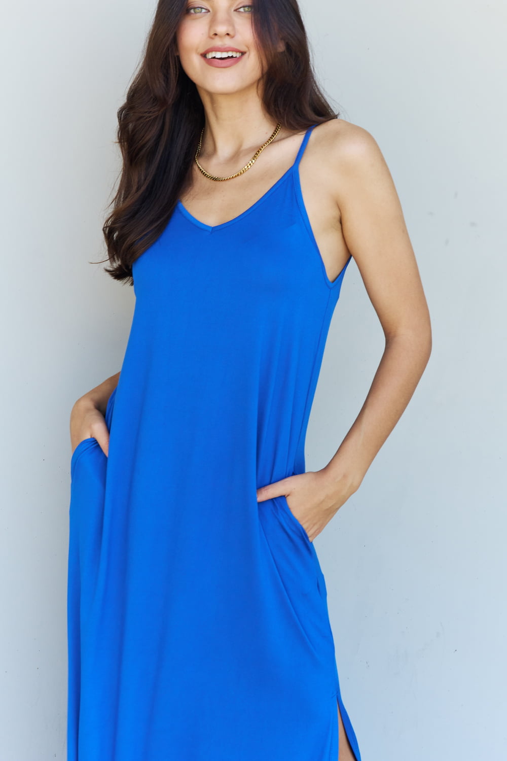 Good Energy Full Size Cami Side Slit Maxi Dress in Royal Blue - All Dresses - Dresses - 8 - 2024