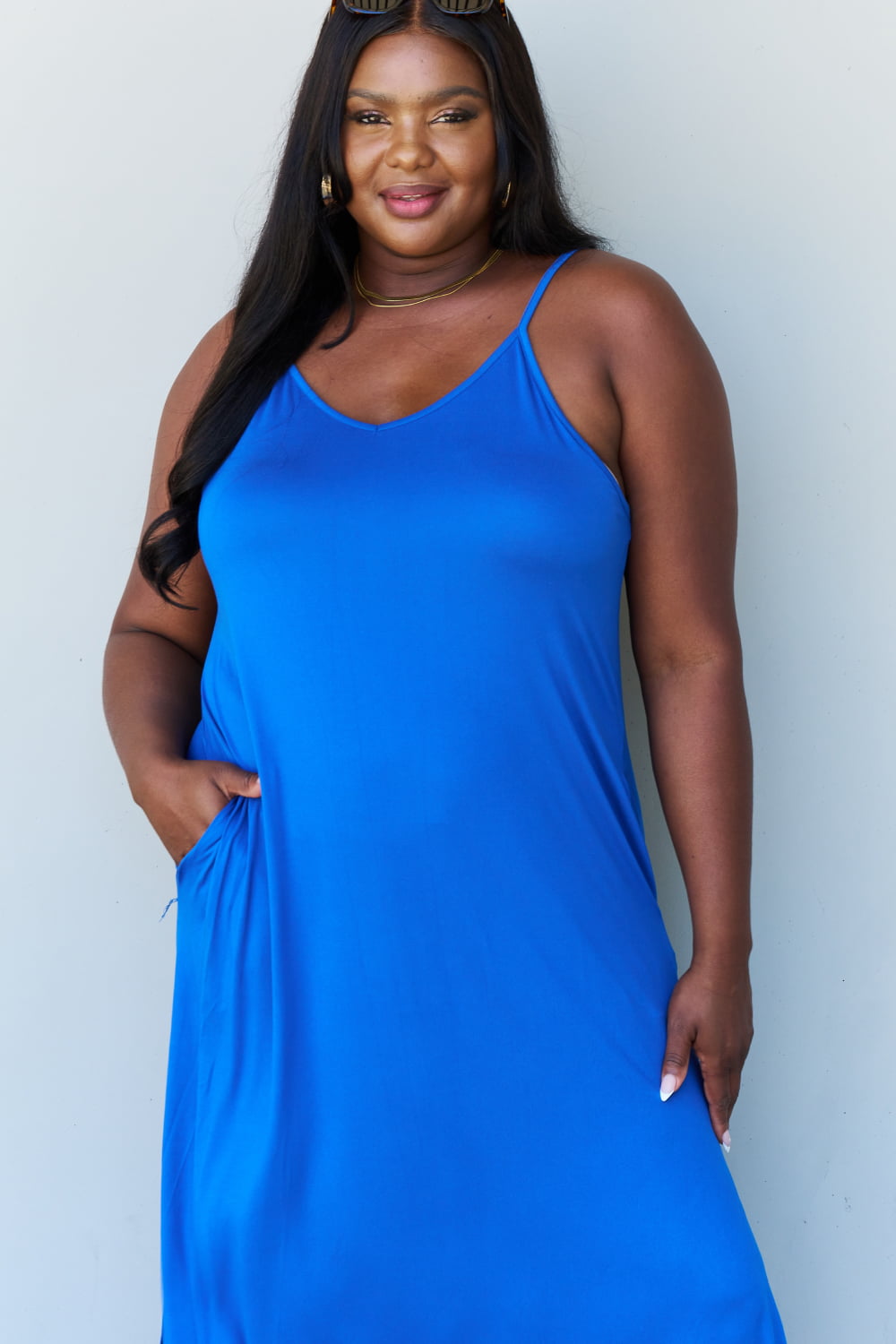 Good Energy Full Size Cami Side Slit Maxi Dress in Royal Blue - All Dresses - Dresses - 4 - 2024