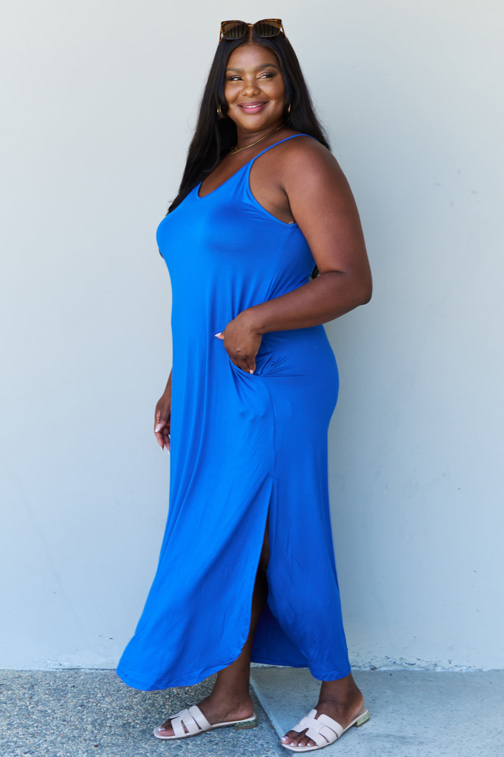 Good Energy Full Size Cami Side Slit Maxi Dress in Royal Blue - All Dresses - Dresses - 3 - 2024
