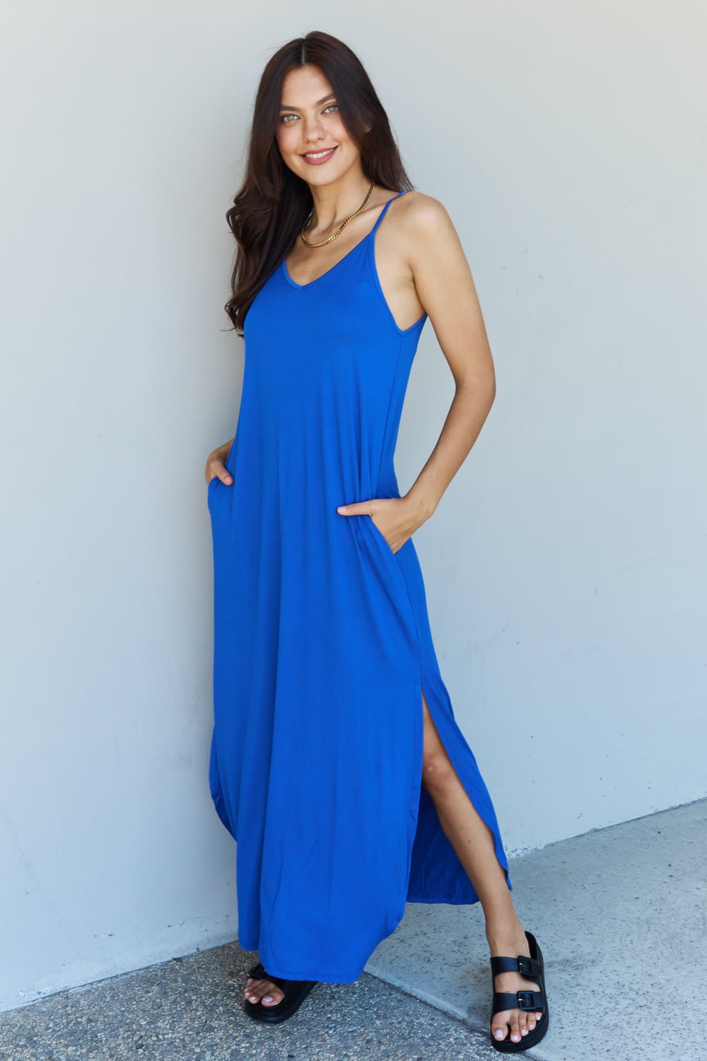 Good Energy Full Size Cami Side Slit Maxi Dress in Royal Blue - All Dresses - Dresses - 5 - 2024