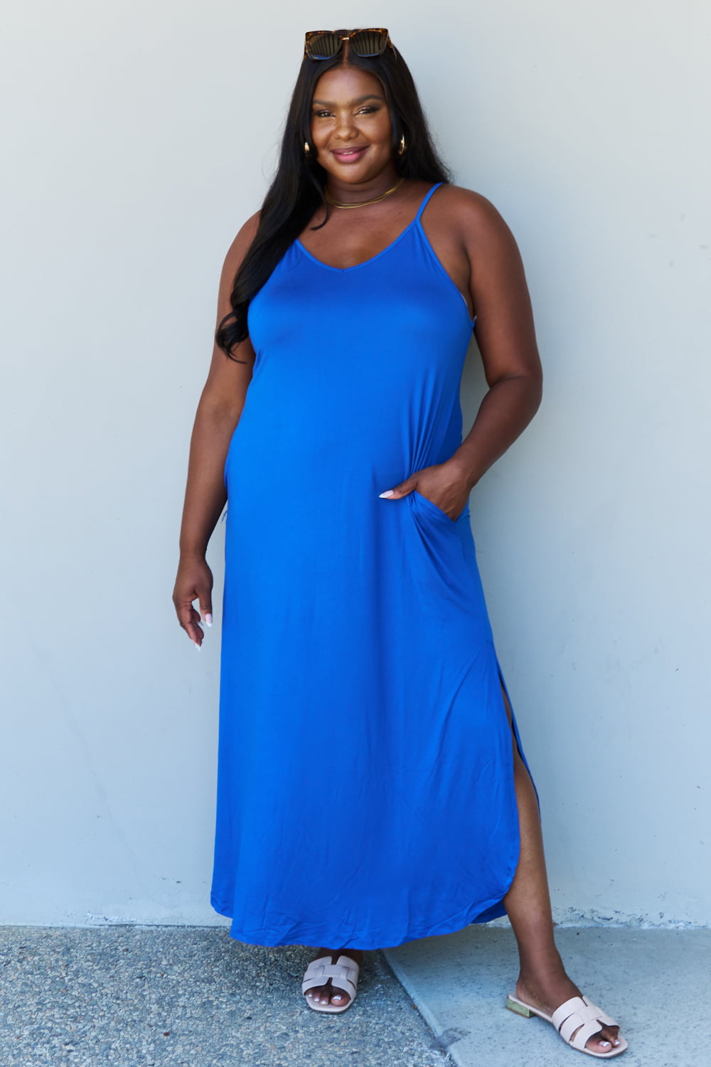 Good Energy Full Size Cami Side Slit Maxi Dress in Royal Blue - Blue / S - All Dresses - Dresses - 1 - 2024