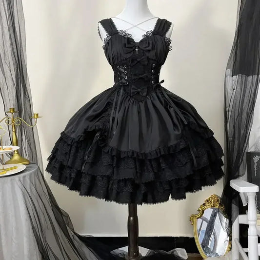Gothic Victorian Lolita Dress - Punk Lace & Bow - Black / S - All Dresses - Dresses - 5 - 2024