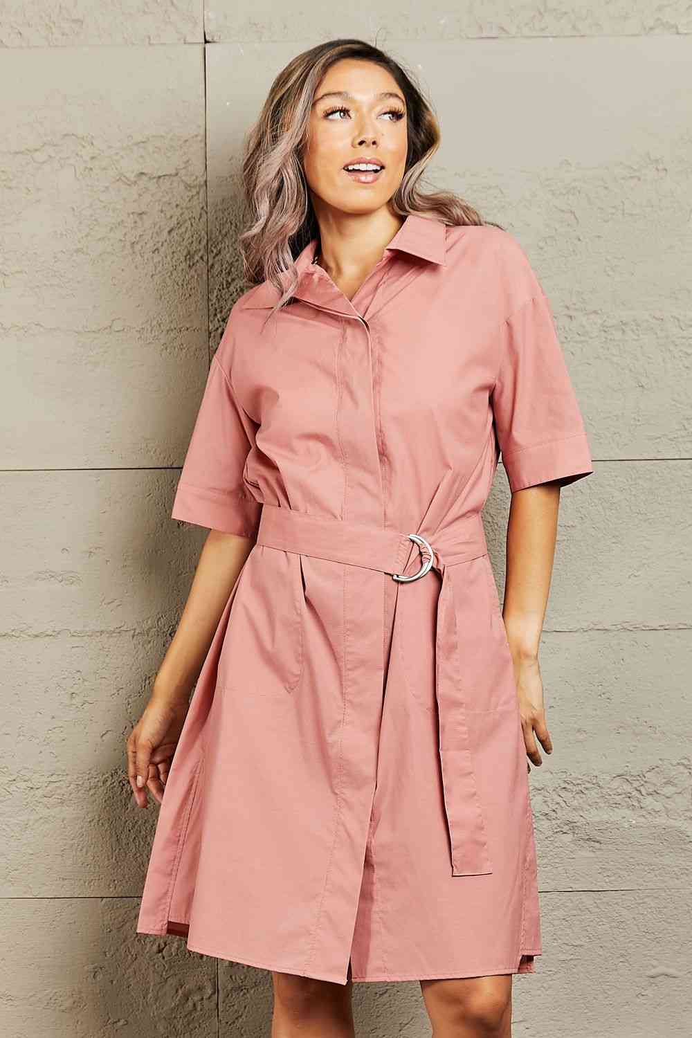 Half Sleeve Collared Dress with Pockets - Peach / S - All Dresses - Dresses - 1 - 2024