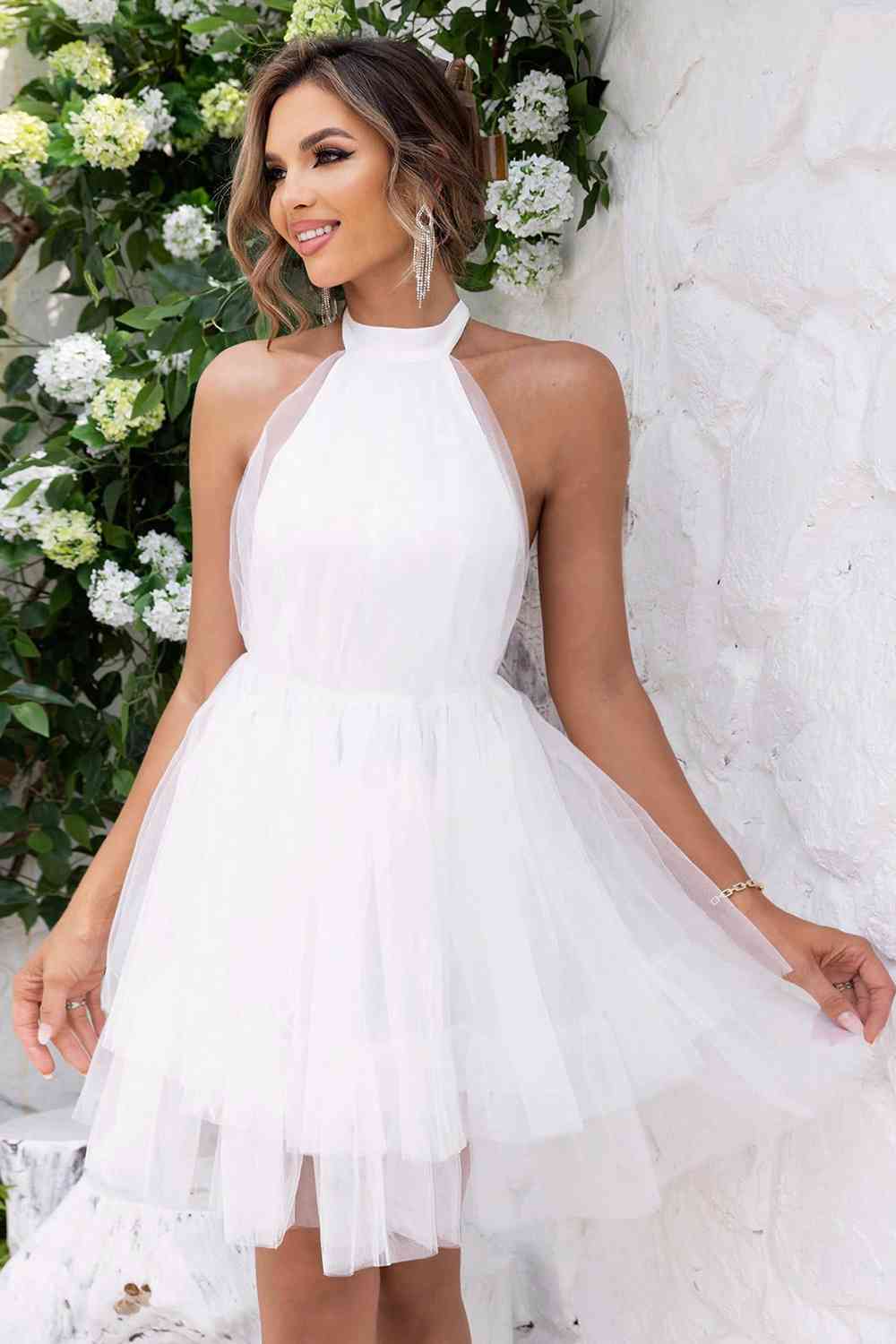 Halter Neck Backless Mesh Dress - White / XS - All Dresses - Dresses - 9 - 2024