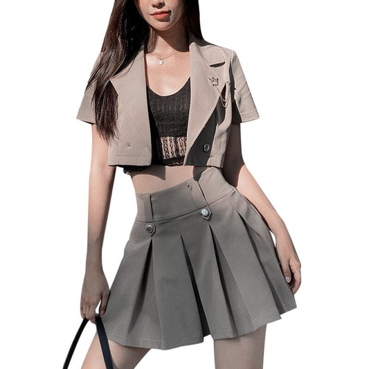 Harajuku Shirt & Skirt Set - Khaki / M - All Dresses - Clothing - 13 - 2024