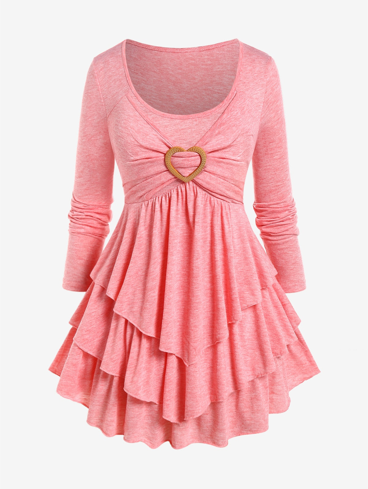 Heart Ring Layered Long Sleeves Dress - Light Pink / 4XL - All Dresses - Dresses - 5 - 2024