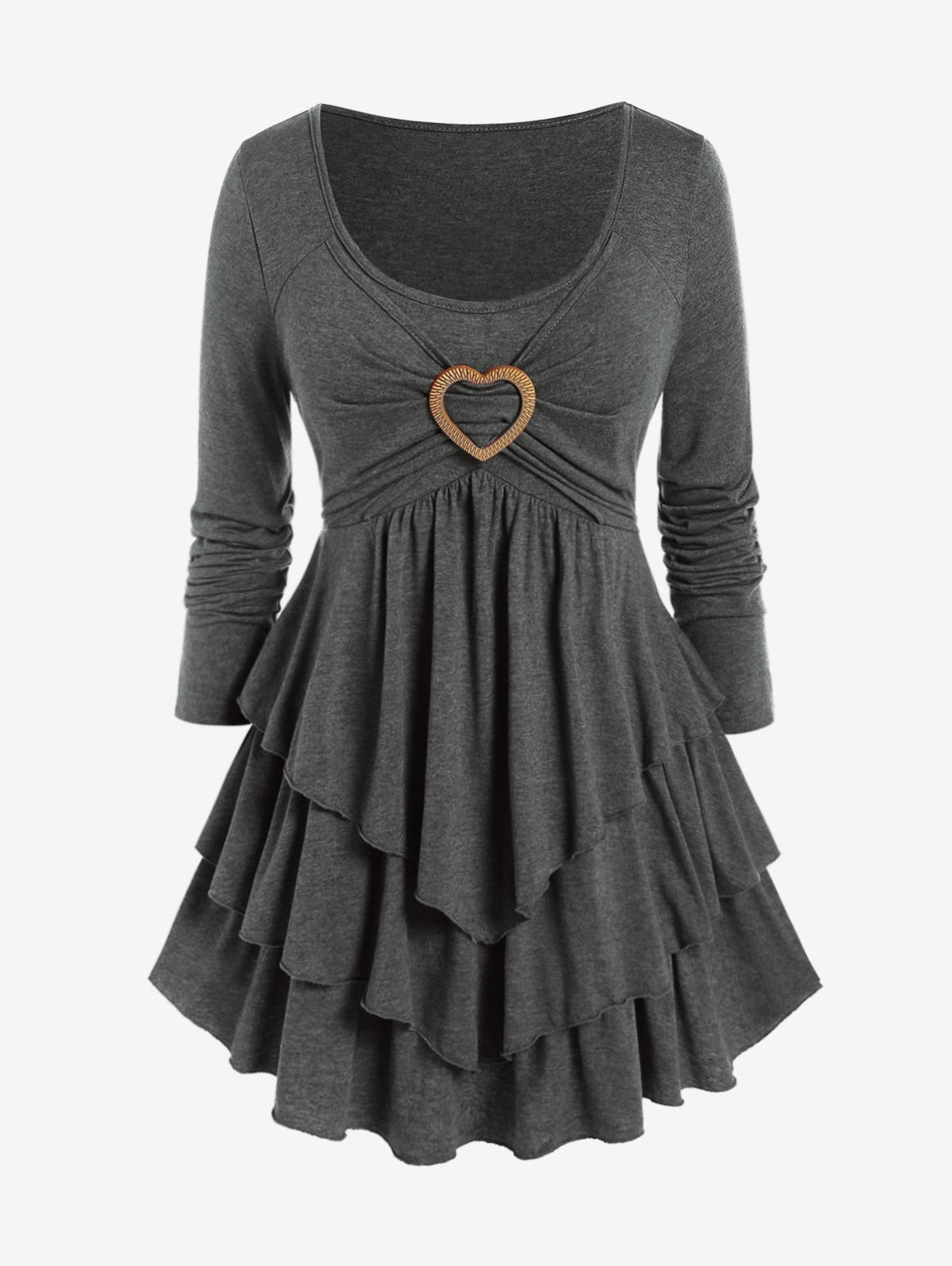 Heart Ring Layered Long Sleeves Dress - Gray / 4XL - All Dresses - Dresses - 4 - 2024