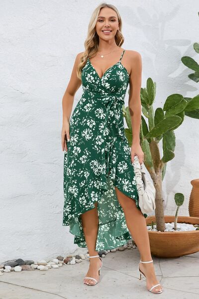 High-Low Tie Waist Printed Cami Dress - Green / S - All Dresses - Dresses - 13 - 2024