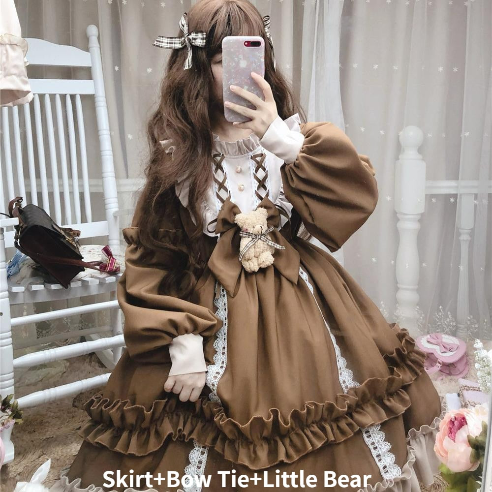 Japanese Gothic Lolita Bear Lace Dress - Skirt Bow Tie Bear / One size 35-60KG - All Dresses - Clothing - 7 - 2024