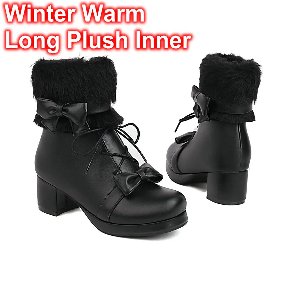 Japanese Lolita Fluffy Ankle Boots for Winter - Warm Long Plush / 3 - All Dresses - Shoes - 8 - 2024
