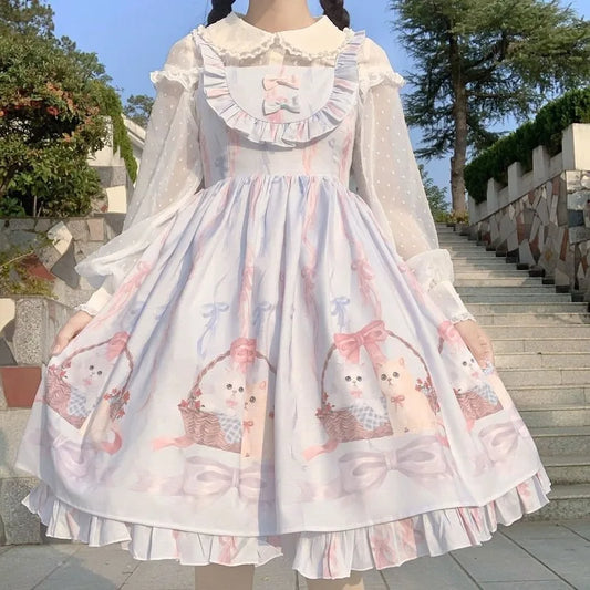 JSK Kawaii Lolita Dress - Cute Cats Tea Party - Light Blue / One Size / CHINA - All Dresses - Dresses - 1 - 2024
