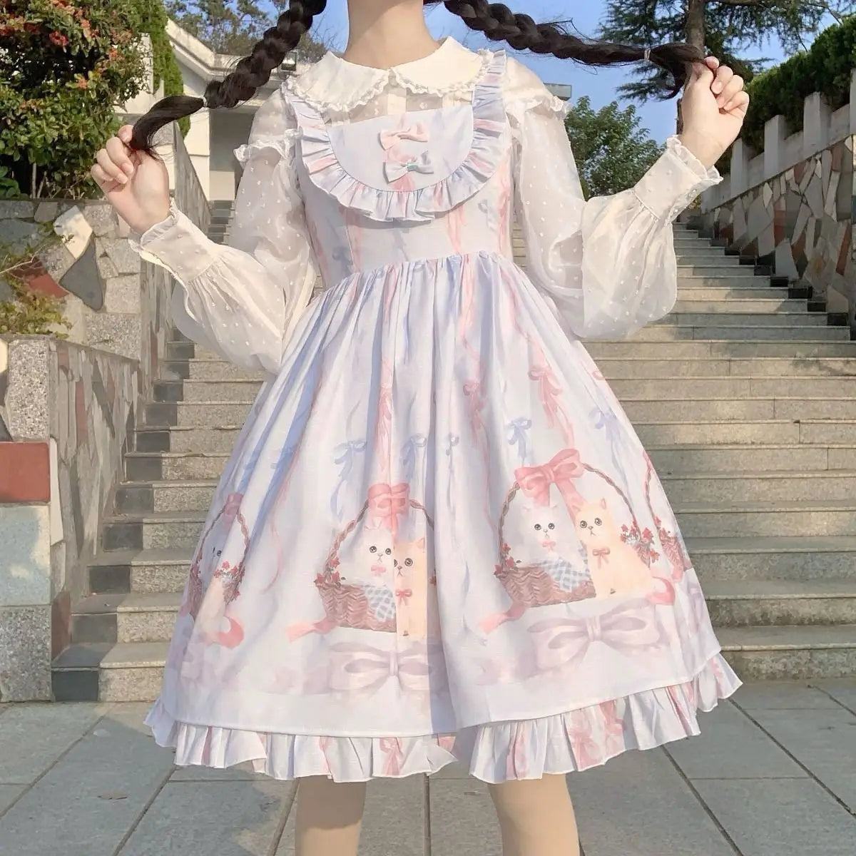 JSK Kawaii Lolita Dress - Cute Cats Tea Party - Light Blue / One Size / CHINA - All Dresses - Dresses - 13 - 2024