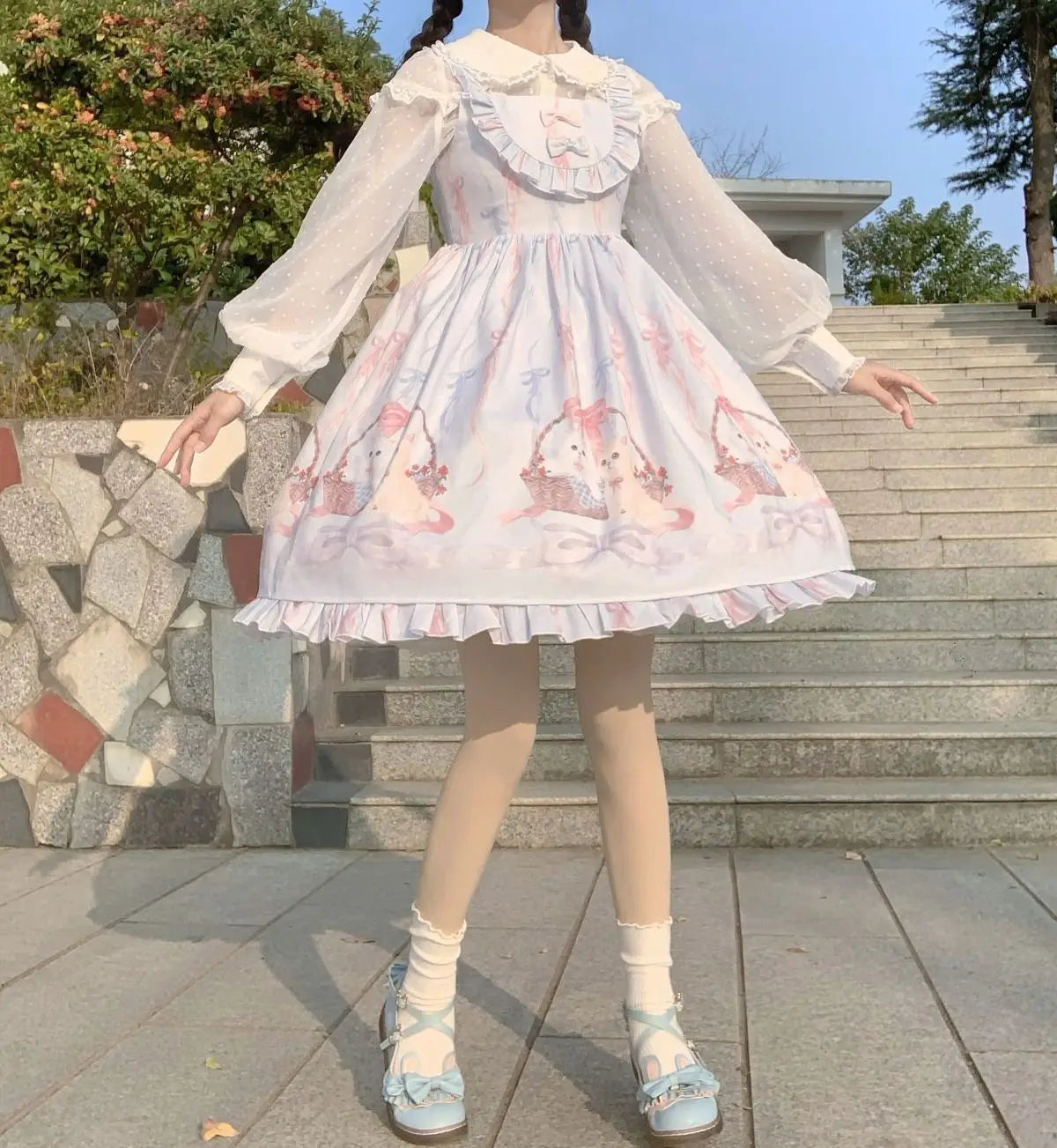 JSK Kawaii Lolita Dress - Cute Cats Tea Party - Light Blue / One Size / CHINA - All Dresses - Dresses - 12 - 2024