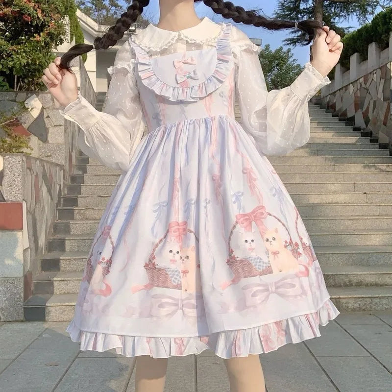 JSK Kawaii Lolita Dress - Cute Cats Tea Party - Light Blue / One Size / CHINA - All Dresses - Dresses - 3 - 2024