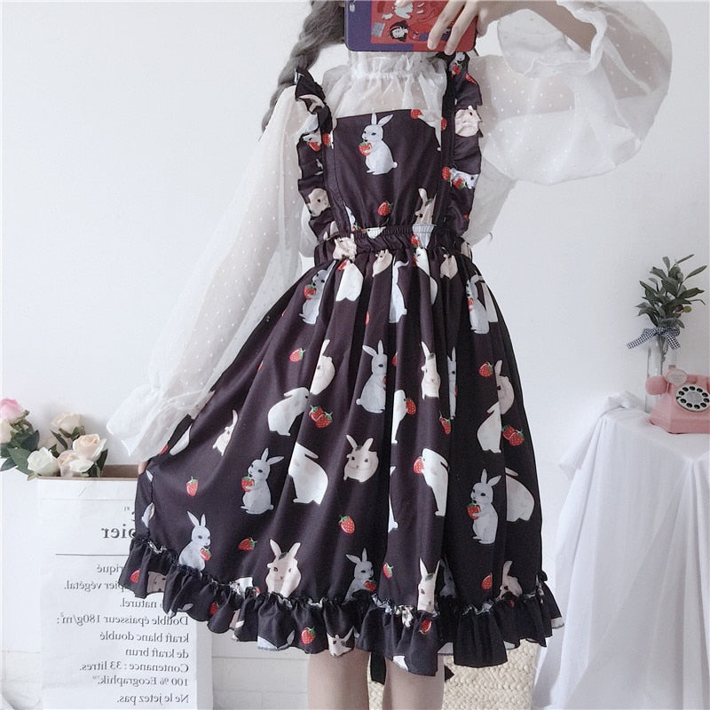 Kawaii Bunny Strawberry Lolita Dress - All Dresses - Shirts & Tops - 1 - 2024