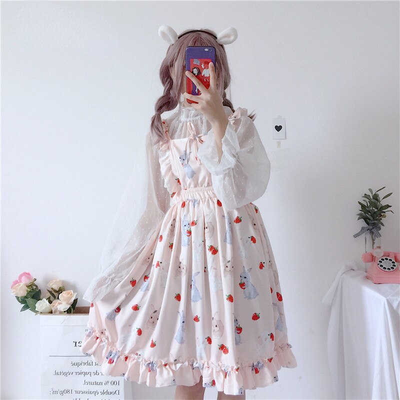 Kawaii Bunny Strawberry Lolita Dress - All Dresses - Shirts & Tops - 2 - 2024