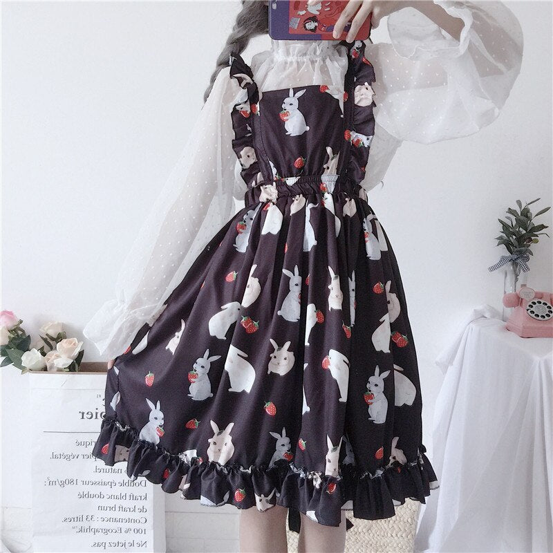 Kawaii Bunny Strawberry Lolita Dress - Black / One Size - All Dresses - Shirts & Tops - 8 - 2024