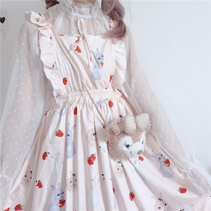Kawaii Bunny Strawberry Lolita Dress - Pink / One Size - All Dresses - Shirts & Tops - 6 - 2024