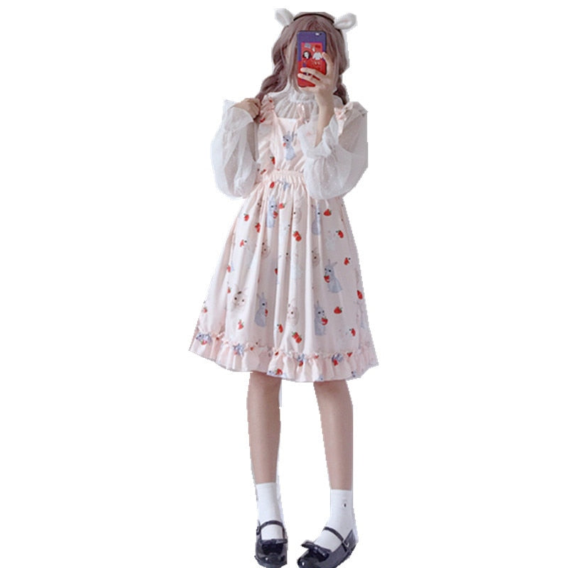 Kawaii Bunny Strawberry Lolita Dress - All Dresses - Shirts & Tops - 4 - 2024