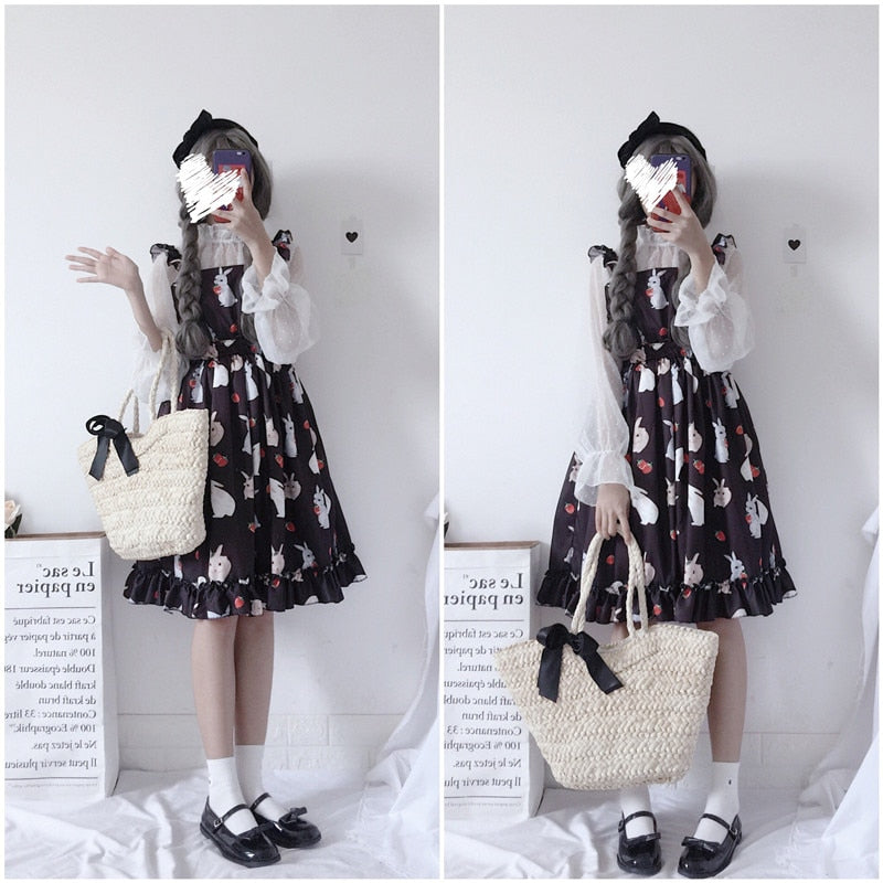 Kawaii Bunny Strawberry Lolita Dress - All Dresses - Shirts & Tops - 5 - 2024