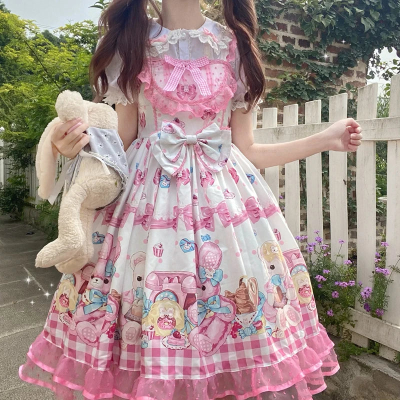 Kawaii Cartoon Bear Lolita JSK Dress - Sleeveless Lace - Only White Jsk Dress / One Size - All Dresses - Clothing - 9
