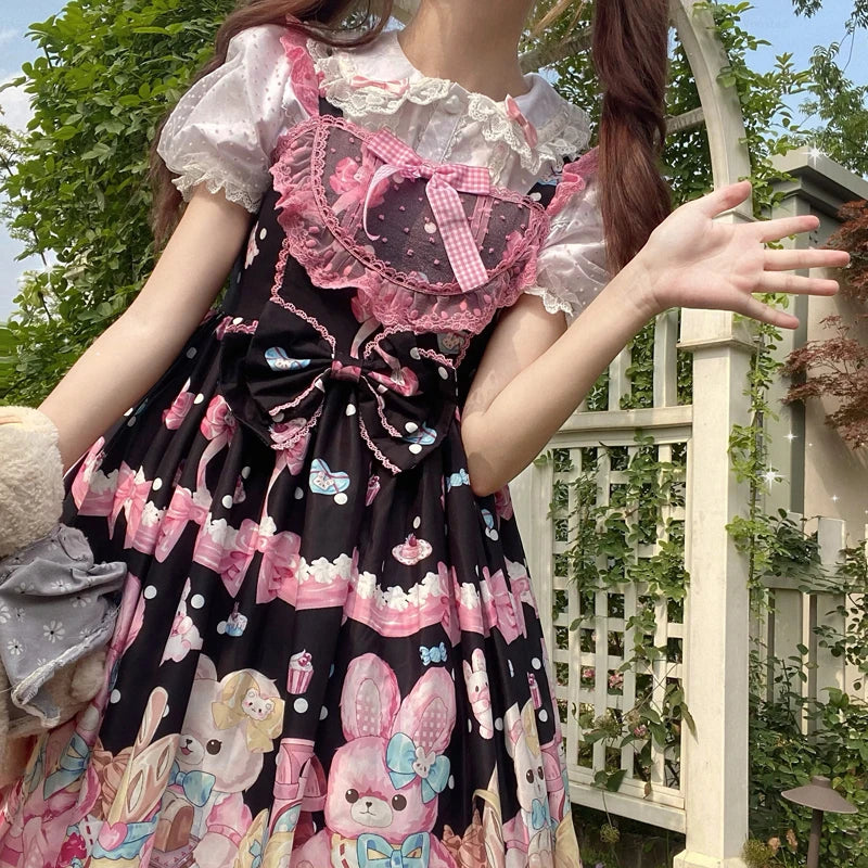 Kawaii Cartoon Bear Lolita JSK Dress - Sleeveless Lace - Only Black Jsk Dress / One Size - All Dresses - Clothing - 11