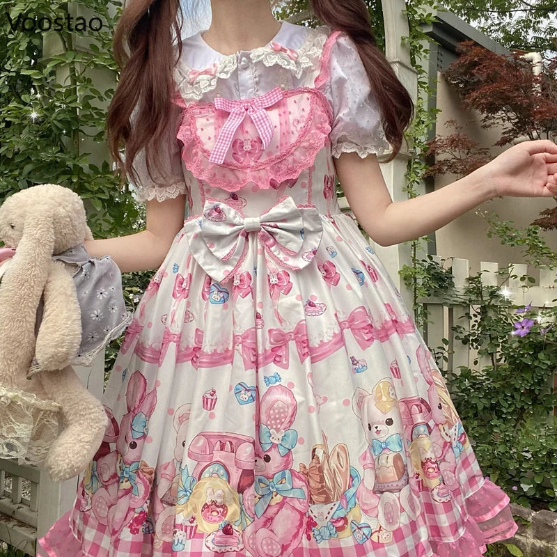 Kawaii Cartoon Bear Lolita JSK Dress - Sleeveless Lace - All Dresses - Clothing - 4 - 2024