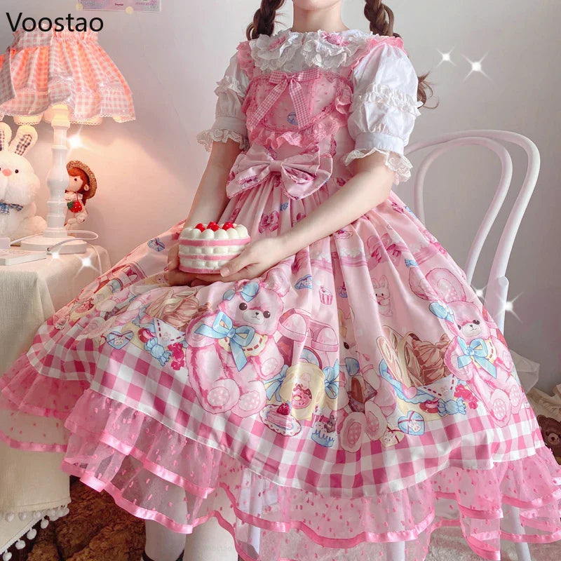 Kawaii Cartoon Bear Lolita JSK Dress - Sleeveless Lace - All Dresses - Clothing - 2 - 2024