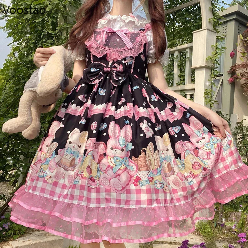 Kawaii Cartoon Bear Lolita JSK Dress - Sleeveless Lace - All Dresses - Clothing - 3 - 2024